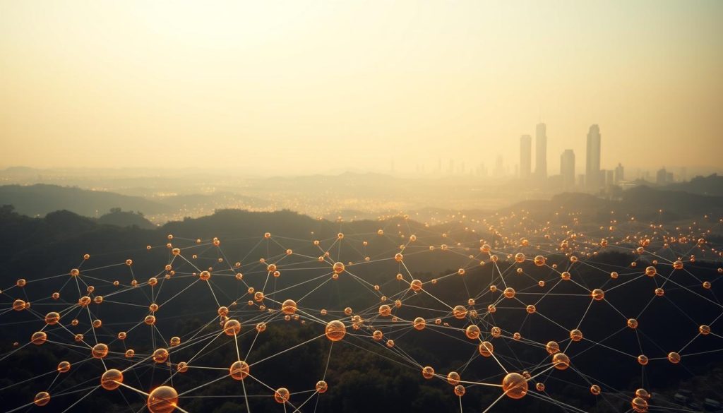 A high-quality backlink landscape, bathed in a soft, warm light. In the foreground, a series of interconnected web pages, their links glowing with a subtle golden hue, symbolizing the power and authority they hold. In the middle ground, a network of diverse websites, each representing a potential source of valuable backlinks, their intricate connections forming a tapestry of digital partnerships. In the background, a hazy skyline of towering search engine rankings, a testament to the cumulative impact of these well-crafted backlinks. The scene conveys a sense of strategic growth, where every link is carefully curated to elevate the website's online visibility and search engine authority.