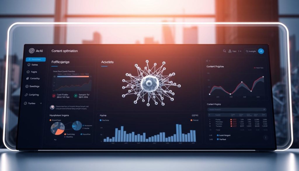 A sleek, modern software interface showcasing an AI-powered content optimization dashboard. In the foreground, a clean, minimalist display with intuitive controls and data visualizations, illuminated by soft, directional lighting. The middle ground features a 3D model of a neural network, its nodes pulsing with energy, symbolizing the AI algorithms at work. In the background, a subtle cityscape or abstract geometric patterns, conveying a sense of technological advancement and innovation. The overall mood is one of efficiency, intelligence, and effortless content optimization. A sleek, modern software interface showcasing an AI-powered content optimization dashboard. In the foreground, a clean, minimalist display with intuitive controls and data visualizations, illuminated by soft, directional lighting. The middle ground features a 3D model of a neural network, its nodes pulsing with energy, symbolizing the AI algorithms at work. In the background, a subtle cityscape or abstract geometric patterns, conveying a sense of technological advancement and innovation. The overall mood is one of efficiency, intelligence, and effortless content optimization.